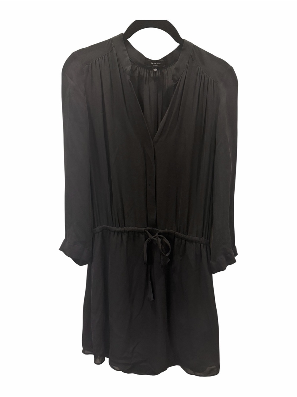 Babaton Black Silk Long Sleeve Tie Waist Dress Size S